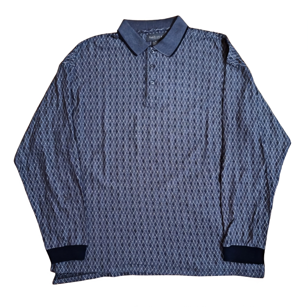 Van Heusen Navy Geometric Long Sleeve Polo